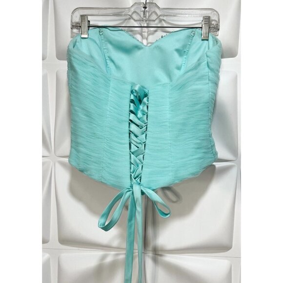 Alfred Angelo Sz 10 Aqua Blue Tulle Two Piece Formal Gown Skirt Corset Strapless - Picture 13 of 16
